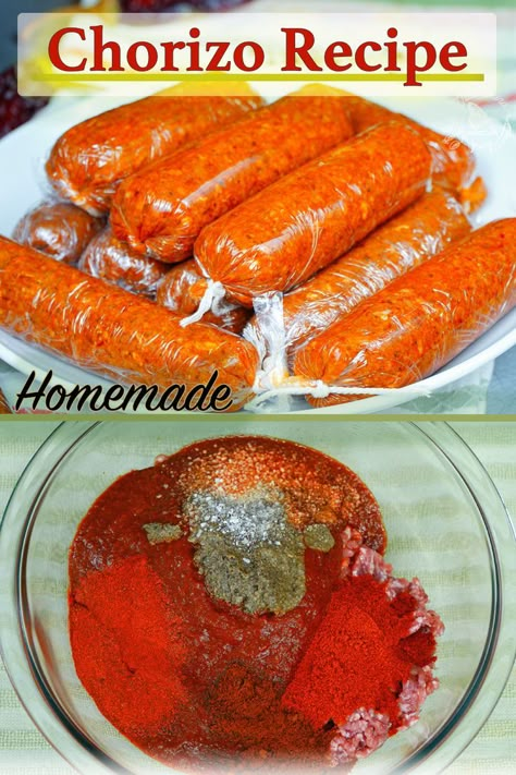 Chorizo is a staple in Mexican cuisine. It's basically a type of sausage we have made with ingredients used daily in a Mexican kitchen. The ground meat is mixed in with some fat, seasoned with dried peppers, spices, herbs and some vinegar. Try the cooked chorizo in tacos and fall in love instantly; a second bite will have you coming back for more. Homemade Chorizo Sausage, Longanisa Recipe Mexican, Homemade Chorizo Recipes, Mexican Chorizo Recipes, Chorizo Recipes Mexican, Corn Dog Bites Recipe, Mexican Sausage, Homemade Chorizo, Sausage Making Recipes