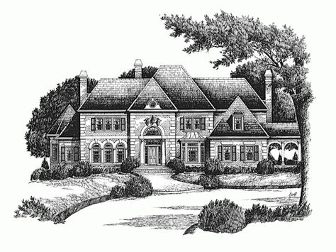 Front English Manor Floor Plan, French Chateau House Plans, Chateau House Plans, Manor Floor Plan, Chateau House, English Country Manor, Blueprint Pictures, Chateau Style, Elevation Plan