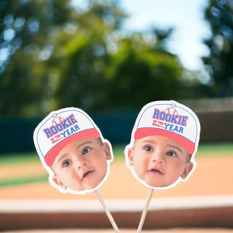 Baseball Cupcake Toppers Baseball Photo Head Party Supplies Rookie of the Year Party Decor Birthday Toppers First Birthday - Etsy Baseball Centerpiece Ideas 1st Birthday, Baseball Cupcake Toppers, Rookie Year First Birthday Baseball Party, Rookie Year First Birthday Decorations, Rookie Year First Birthday Food, Baseball First Birthday Pictures, Rookie Of The Year First Birthday Cake, Rookie Of The Year First Birthday Decor, Rookie Year Birthday Party