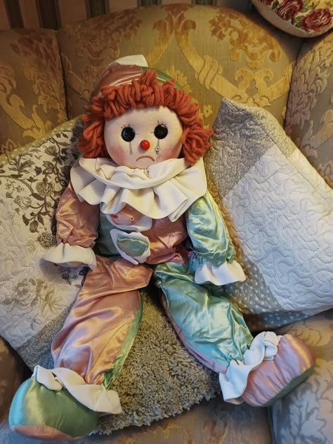 Cloth Clown Doll, Clown Doll Halloween Costume, 1970s Luxury, Clown Face Makeup, Vintage Clown Doll, Clown Plush, Clown Dolls, Clown Stuff, Vintage Plush Toys