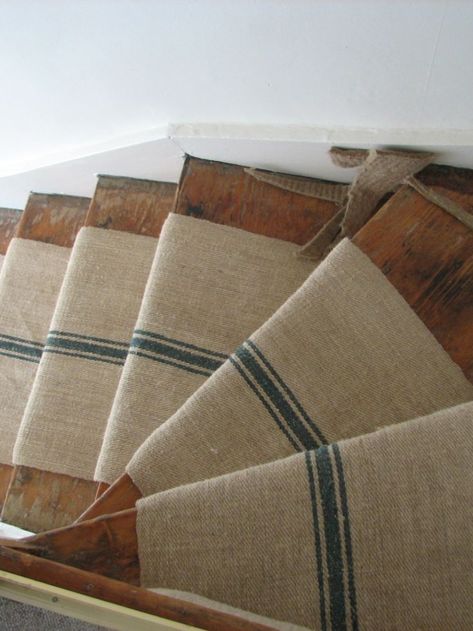 Follow our easy instructions to install your beautiful new antique or vintage stair runner! Grain Sack Stair Runner, Cottage Stair Runner, Stair Runners Ideas, Vintage Stair Runner, Stair Runner Ideas, Sisal Stair Runner, Cottage Stairs, Striped Stair Runner, Lion House