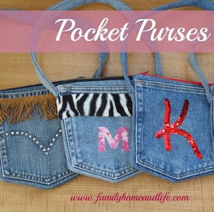 Jeans pocket purses #recycled #denim #bags AWESOME! SO CUTE AND THE TWEEN'S LOVE THEM...MAKE ONE OR TWO.......... Jean Pocket Purse, Jeans Projects, Purse Pockets, Blue Jean Purses, Denim Party, Pocket Craft, Jean Purses, Jeans Pocket, Diy Jeans