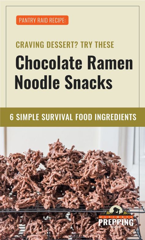 Looking for a DIY movie night snack? Try this cheap and easy chocolate ramen noodle haystacks recipe that's both easy to make and fun to eat. Made only with ingredients that can be found on anyone's pantry, making this unique snack can also be a fun impromptu activity for the kids. | Discover more about survival prepping at ultimatepreppingguide.com #pantryraidrecipes #quarantinerecipes #survivalfood #longtermfoodstorage #STFH #survivalrecipes #mealprepideas Sweet Noodles Dessert, Ramen Noodle Cookies, Noodle Dessert, Ramen Dessert, Ramen Noodle Snacks, Ramen Noodle Dessert Recipes, Sweet Ramen Noodle Recipes, Recipes Using Ramen Noodles Ground Beef, Oodles Of Noodles Recipes Ramen