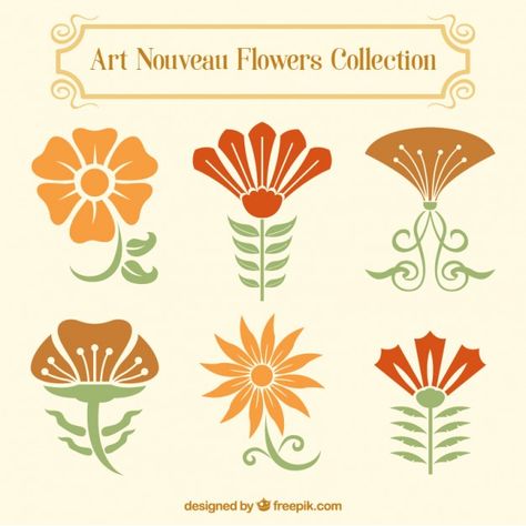 Art Nouveau Flowers Illustration, Fiori Art Deco, Art Deco Vector, Fleurs Art Nouveau, Nouveau Flowers, Motifs Art Nouveau, Nouveau Tattoo, Art Nouveau Illustration, Art Nouveau Pattern