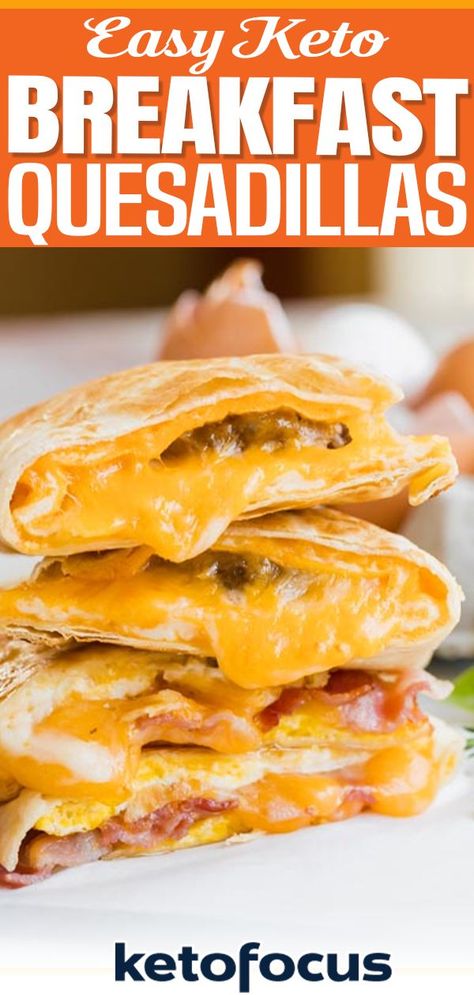 Breakfast burritos and tacos get all the hype, but have you ever had a breakfast quesadilla? This easy-to-make keto breakfast recipe is gooey with cheese and perfect for breakfast! You can even customize it with all of your favorite breakfast foods like bacon, sausage, veggies, and different types of cheeses. This keto breakfast quesadilla recipe is a great way to get breakfast on the table quickly. | @ketofocus #ketobreakfastQuesadillas #ketoQuesadillas #bestketobreakfastrecipe #Quesadillas Breakfast Meats, Breakfast Quesadilla Recipes, Soft Scrambled Eggs, Breakfast Quesadillas, Breakfast Quesadilla, Breakfast Burritos Recipe, Breakfast Meat, Bacon Sausage, Bacon Breakfast