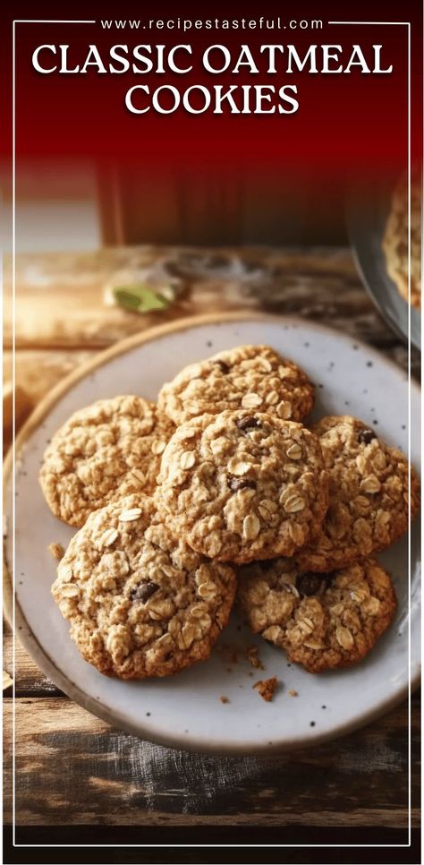 These classic oatmeal cookies are the perfect blend of chewy oats, warm spices, and just the right amount of sweetness. The toasted oats add depth and flavor, while the cinnamon and nutmeg give each bite a comforting warmth. Whether you choose to add raisins or chocolate chips, these cookies are an irresistible treat that everyone will love. #OatmealCookies #ClassicCookies #Baking #Dessert #CookieRecipe #CinnamonCookies #ChewyOatmealCookies #RaisinCookies #HomemadeCookies Buttermilk Oatmeal Cookies, Pioneer Woman Oatmeal Cookies, Spiced Oatmeal Raisin Cookies, Classic Oatmeal Cookies, Easy Chewy Oatmeal Cookies, The Best Oatmeal Raisin Cookies, The Best Oatmeal Cookies, How To Make Oatmeal Cookies, Old Fashion Oatmeal Cookies