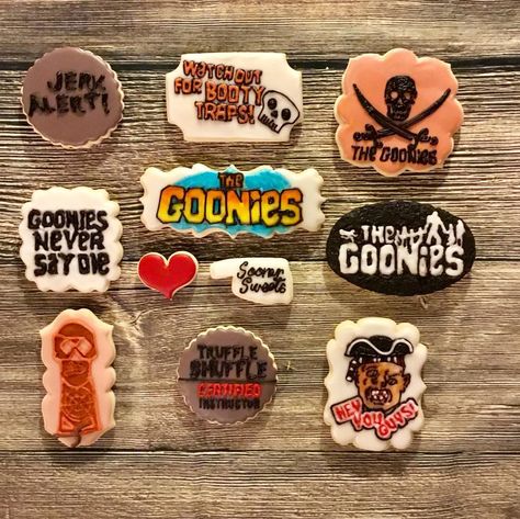 SoonerSweets on Instagram: “Goonies Birthday cookies 😊 #customcookies #sugarcookies #edibleart #moore #soonersweets #okc #ok #gooniescookies  #cookiesinmoore…” Goonies Birthday Party, Goonies Birthday, Goonies Party, Sweets Birthday, Truffle Shuffle, Baking Decor, The Goonies, Goonies, Birthday Themes