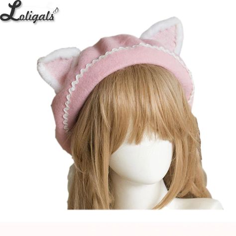 Kawaii Hats, Cat Ear Beret, Fruit Clothes, Beret Outfit, Cute Beret, Kawaii Hat, Happy Clothes, Lolita Outfits, Stylish Caps