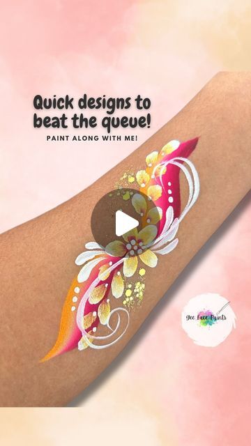 Face Painting in South East London & surrounding areas on Instagram: "QUICK & EASY FLORAL DESIGN!  💛 This simple design can be adapted to curve around the eye for a glamorous festival look or for a pretty floral crown. Just change up the colours to give it a different look!  • • • #eyedesign #quickdesign #facepainting #facepaintdesign #facepaintingideas #floraldesign #floraleyedesign #linebuster #facepainter #facepaint" Moana Face Paint Easy, Easy Face Paint Tutorial, Face Paint Videos, Fast Face Painting Designs, Easy Body Painting, Quick Face Painting Ideas For Kids, Beginner Face Painting, Easy Face Painting Ideas For Kids, Kids Face Painting Easy