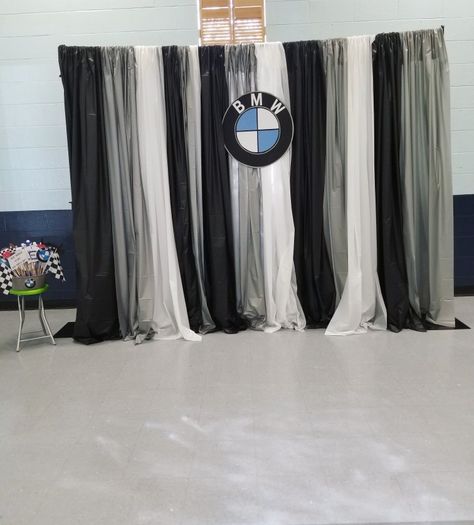 BMW theme backdrop Bmw Decorations Birthday, Bmw Themed Birthday Party, Bmw Birthday Party Ideas, Frozen Party Decorations, Birthday Party For Teens, 19th Birthday, Frozen Party, 16th Birthday, Birthday Theme