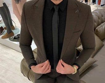 Men Brown Suit Men Dinner Suits Men Suits Brown Wedding - Etsy Bangladesh Dark Brown Suit Men, Brown Suit Men, Coat Pant For Men Suits Wedding, Dark Brown Suit, Smart Casual Suit, Coat Pant For Men, Men Suit Wedding, Green Wedding Suit, Formal Dresses For Men