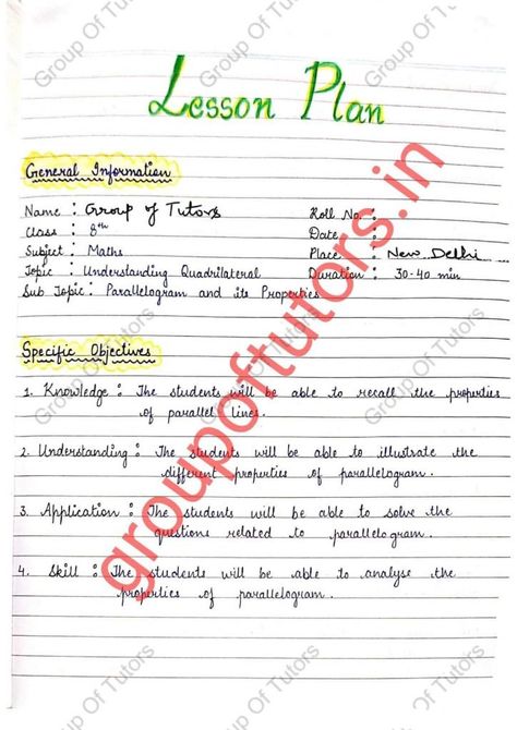 Mathematics Understanding Quadrilaterals Final Lesson Plan for B.Ed and Teachers Math Lesson Plans Elementary, Lesson Plan Format, Abc School, Teaching Lessons Plans, Social Studies Lesson Plans, English Lesson Plans, Daily Lesson Plan, Cartoon Clip, Math Lesson Plans