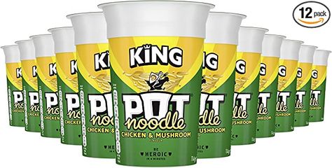 Pot Noodle Chicken and Mushroom Flavour, King Pot Size, Quick Filling Food, Instant Pot, Suitable for Vegeterians, Large Pack Ideal for Teens, Families Camping Food (12 x 114 g Pots) : Amazon.co.uk: Grocery Pot Noodle Aesthetic, Food Instant Pot, Snack Quick, Make Noodles, Walkers Crisps, Vegetarian Snack, Burr Basket, Pot Noodle, Chicken And Mushroom