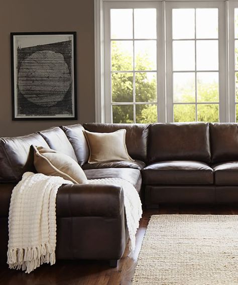 Leather L Shaped Sectional                                                                                                                                                                                 More Sofa Kulit, Leather Couches Living Room, Latest Sofa Designs, Furnitur Ruang Keluarga, Rustic Living Room Furniture, Cabin Furniture, Sofa L, Leather Sectional Sofas, Set Sofa