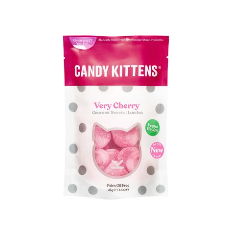 Candy Kittens Very Cherry, 125g. / 4.4 oz. Pouches | Faire.com Gourmet Sweets, Belgium Chocolate, Holland And Barrett, Birthday Basket, Palm Oil Free Products, Vegan Sweets, Fruit Juice, Palm Oil, Pink Bag