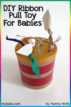 DIY ribbon pull toy for babies - great way for them to start developing their fine motor skills Ribbon Sensory Play, Diy Baby Toys, Homemade Baby Toys, Diy Sensory Toys, Diy Toddler Toys, Diy Montessori Toys, Diy Sensory, Diy Montessori, Montessori Diy