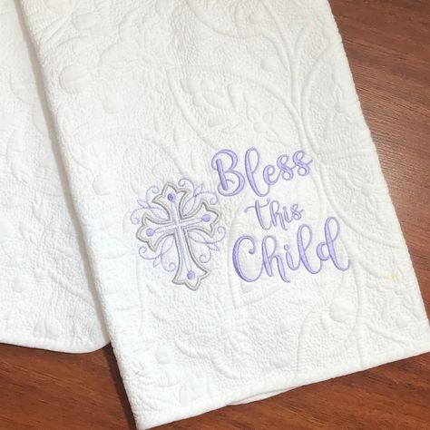 Embroidered baptism blanket for baby girl’s christening. Visit Kaileys Monogram Shop to order this custom baby blanket. Heirloom Baby Blankets, Baby Baptism Gifts, Christening Blanket, Personalized Baby Quilt, Keepsake Baby Gifts, Baby Dedication, Custom Baby Blanket, Baby Baptism