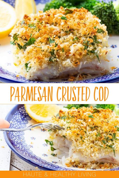 The Parmesan Crusted Cod is definitely a must-try! It's a great easy and light weeknight meal. Learn the recipe here - click to continue. How To Prepare Cod Fish, Parmesan Cod Baked, Parmesan Crusted Cod Baked, Fish Dinner Recipes For Family, Best Baked Cod Recipes, Recipes For Cod Fish, Crusted Cod Recipes, Cod Loin Recipes Baked, Cod Marinade Recipes