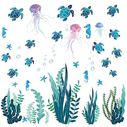 Under The Sea Wall Stickers, Ocean Wall Stickers, Zoe Land, Mermaid Mural, Under The Sea Bathroom, Teal Room, Sea Bedrooms, Ocean Bedroom, Baby Wall Stickers