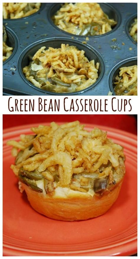 Green Bean Casserole Cups - the perfect individual side dish for Thanksgiving or your holiday meal! #ad #recipes #thanksgivingrecipes #thanksgiving Green Bean Casserole Cups, Thanksgiving Dinner Recipes Sides, Green Bean Casserole Bites, Thanksgiving Dinner Ideas Side Dishes, Green Beans Side Dish, Easter Side Dishes, Thanksgiving Dinner Menu, Thanksgiving Dinner Recipes, Green Bean Recipes