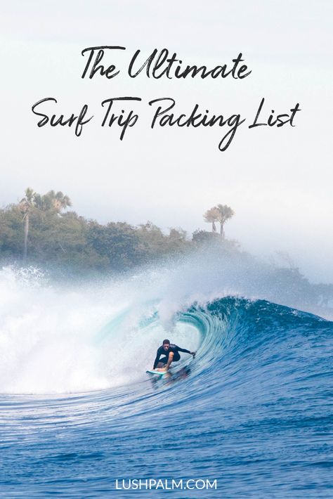 The ultimate packing list for your next surf trip. Surf Trip Packing List, Weekend Packing, Beach Packing, Ultimate Packing List, Camping Safety, Travel Prep, Camping Needs, Surf Camp, Surf Trip