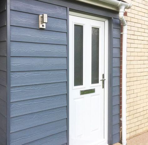 Want to improve your home exterior but not sure where to start? @peter_hannam_carpentry (on Instagram) have used Cladco Fibre Cement Cladding in Slate to cover an entranceway/porch area. Installing Fibre Cement Cladding to small parts of your house will add value and transform the aesthetics, the perfect project to start this New Year. Our Fibre Cement Wall Cladding is low maintenance, fade-resistant and has a 10-year guarantee. Choose from eight colours and an Unpainted option. Cement Cladding, Cladding Ideas, Building Cladding, Fibre Cement Cladding, Fiber Cement Board, Window Reveal, Cladding Design, Cement Wall, Porch Area