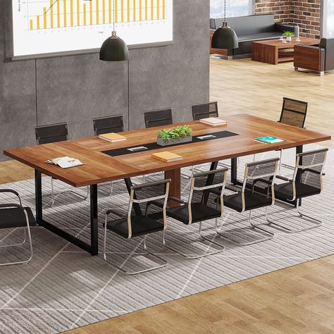 Attention: The product will come in two packages! 10 PEOPLE CONFERENCE TABLE - Overall size: 94.49 L x 47.24 W x 29.53 H inches. Super large size makes this conference table comfortably seat 8-10 people. The spacious room under the table will help you stretch your legs after a long time sitting. SUPER STURDY CONSTRUCTION - Constructed with a thick E1 particle board and 1.57" * 1.57" heavy-duty powder-coated metal frame, this large conference room table is super sturdy, strong, and has a large we Table For 10, Large Conference Table, Training Table, Home Goods Furniture, Training Tables, Outdoor Bath, Boardroom Table, Office Furniture Accessories, Business Furniture