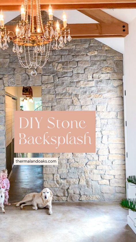 Flagstone Backsplash Kitchen, Stone For Kitchen Backsplash, Stone Look Backsplash Kitchen, Stone Backsplash Kitchen Diy, Stone Wall Backsplash, Kitchen Rock Backsplash, Diy Interior Stone Wall, Rock Kitchen Backsplash, Faux Rock Wall Interior