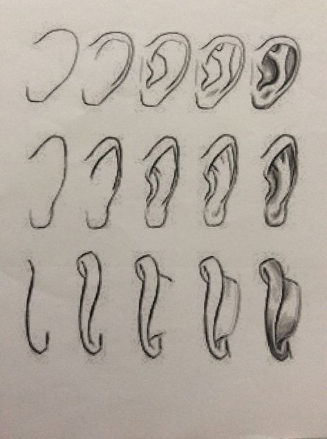 Ears Sketch Tutorial, Ear Sketch Tutorial, How To Sketch Ears, Ears Tutorial Drawing, Ears Sketching, Ear Sketching, How To Draw A Ear, Ear References Drawing, How To Draw An Ear