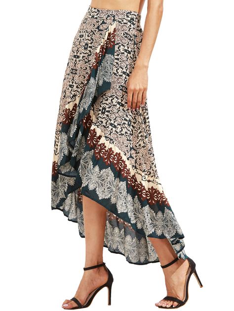 Shop Floral Print Crossover Asymmetrical Skirt online. SheIn offers Floral Print Crossover Asymmetrical Skirt & more to fit your fashionable needs. Long Cotton Skirt, Long Tiered Skirt, Beach Maxi Skirt, White Cotton Skirt, Flower Print Skirt, Cotton Maxi Skirts, Long Maxi Skirt, Trendy Skirts, Skirt Summer