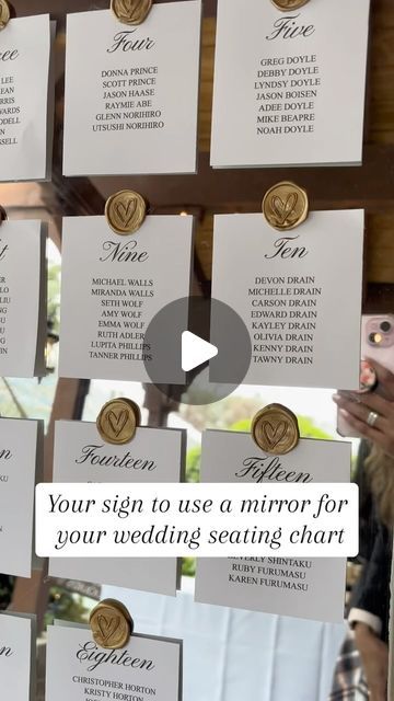 Soon To Be Wed on Instagram: "I love how this bride made these cute seals to attavh her seating chart to the mirror. 😍 #weddingplanning #weddingplanner #weddingtips" Mirror Seating Chart Wedding Diy Wax Seal, Mirror Seating Chart Wax Seal, Seating Chart Mirros, Mirror Seating Chart Long Tables, Wedding Seating Chart Mirror, Wedding Mirror Seating Chart, Gold Mirror Wedding Sign Seating Charts, Mirror Seating Chart, Cute Seals