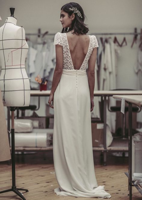 Laure de Sagazan's French Wedding Dresses Are Perfect for the Indie Bride | Brides Column Wedding Dress, Open Backs, Open Back Wedding Dress, Back Wedding Dress, Grace Loves Lace, French Wedding, Bukowski, Wedding Dress Inspiration, Wedding Dresses Simple