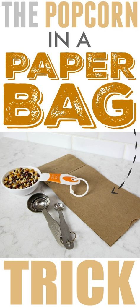 Fun trick for healthier DIY microwave popcorn using a plain paper bag! Popcorn In A Paper Bag, Brown Bag Popcorn, Popcorn In A Bag, Paper Bag Popcorn, Popcorn Homemade, Popcorn Microwave, Diy Microwave Popcorn, Cooking Popcorn, Homemade Microwave Popcorn