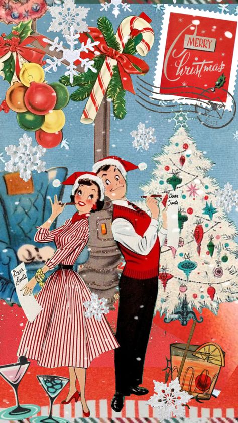 Christmas In The 70s, 1950s Christmas Aesthetic, 1950s Christmas Dinner, 50s Christmas Aesthetic, Vintage Christmas Images 1950s, Vintage Christmas Art 1950s, 40s Christmas, 70s Christmas Aesthetic, 90s Christmas Aesthetic