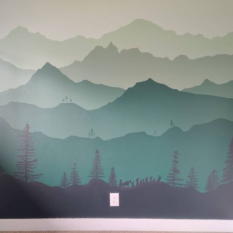 Lord Of The Rings Nursery Mural, Lord Of The Rings Wall Mural, Lotr Bedroom Ideas, Lord Of The Ring Nursery, The Shire Nursery, Middle Earth Nursery, Lord Of The Rings Mural, Hobbit Baby Room, Endor Nursery