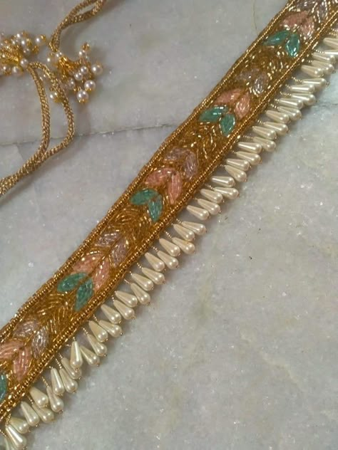 Saree Hip Belt Design, Handwork Belt Design, Embroidery Belt Design, Aari Belt, Belt Saree, Beaded Waist Belt, Saree Belt, Tassels Fashion Clothing, Embroidery Belt