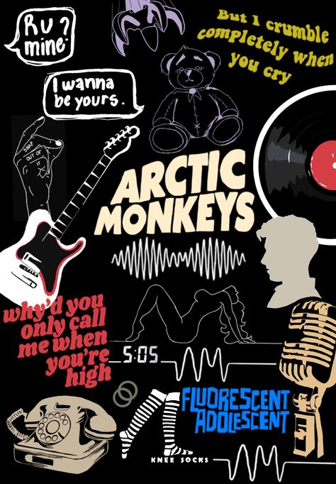 Arctic Monkeys Poster 505, Arctic Monkeys Art, Arctic Monkeys Lyrics, Printable Posters Wall Art, Arctic Monkeys Wallpaper, Alex Arctic Monkeys, Pop Art Tattoos, Monkey Illustration, Rock Boys