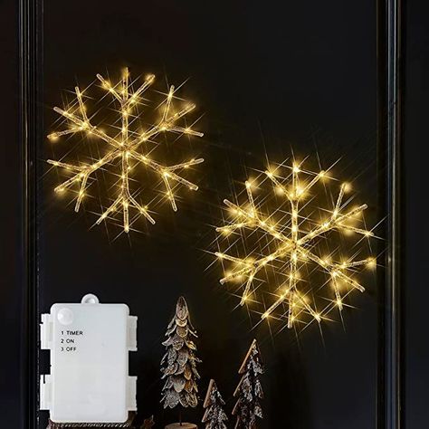 Lighted Branches Decor, Outdoor Snowflake Lights, Branches Decor, Cozy Lights, Window Christmas, Christmas Village Sets, Snowflake Lights, Door Bedroom, Bark Texture