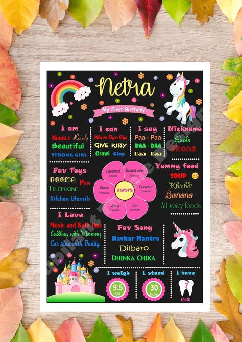 First Birthday Posters, Chalkboard Poster, Unicorn Theme, Birthday Poster, Baby Milestones, Milestones, Cardstock Paper, Banners Signs, Kid Names