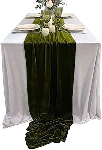 Luxurious Velvet Table Runner, 10ft Wedding Reception Decorations, 20x120inch Soft Velvet Fabric, Table Linen Overlay, Wedding Table Runners (Olive Green, 20X120inch) Rust Table Runner, Wedding Table Overlays, Curtains And Sheers, Velvet Table Runner, Double Curtain Rods, Olive Green Weddings, Pillows White, Velvet Table, Fall Wedding Tables