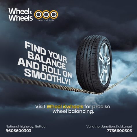 Experience the road like never before with perfectly balanced wheels, Say goodbye to vibrations and hello to a smooth, confident ride. Visit us now! National Highway, Nettoor | Vallathol Junction, Kakkanad Contact: 9605600303,7736600303 . . . #wheelandwheels #adventure #tyredeals #qualitytyres #tyresolutions #tyre #underbodycoating #wheels #newtyres #tyreshop #kochi #tyredealers #repair #brandedtyres #cartyres #tyrestore #tyresales #premiumtyres #tyrecare #3DAlignment #ComputerisedWheelBalancing Tire Poster, Tyre Ads, Social Post Design, Composite Veneers, Dental Social Media, Cars Poster, Tire Shop, National Highway, Car Advertising Design