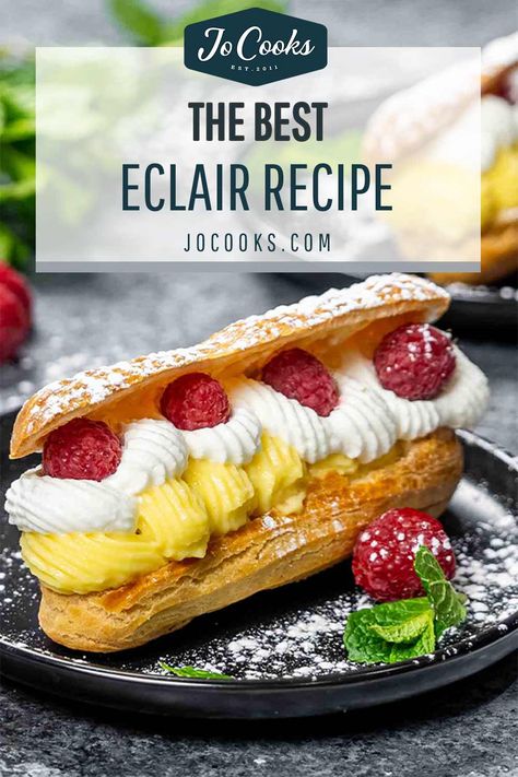 Best Eclairs Recipe, Homemade Eclairs, Buttermilk Scone Recipe, Eclairs Recipe, Vanilla Custard Recipe, Types Of Pastry, Eclair Recipe, Avocado Chocolate Mousse, Jo Cooks