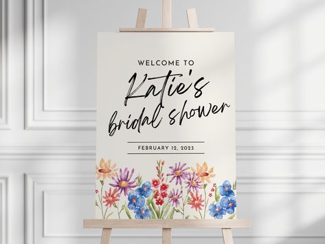 Wedding Shower Welcome Sign, Wildflower Bridal Shower, Spring Summer Wedding, Bridal Shower Flowers, Welcome Sign Template, Spring Shower, Flower Shower, Bridal Shower Welcome Sign, Shower Welcome Sign