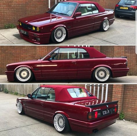 BMW E30 3 series cabrio burgundy slammed Bmw E30 Cabrio, Bmw E30 Convertible, Bmw E30 325, Bmw Cabrio, E30 Convertible, Bmw Convertible, Bmw E30 M3, Bmw Classic Cars, Bmw Alpina