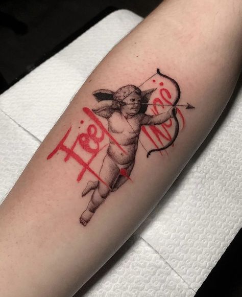 Street Style Tattoo, Tato Geometris, Red Tattoo Ideas, Chicano Tattoos Sleeve, Cherub Tattoo, Red Tattoo, Graffiti Tattoo, Red Ink Tattoos, Greek Tattoos