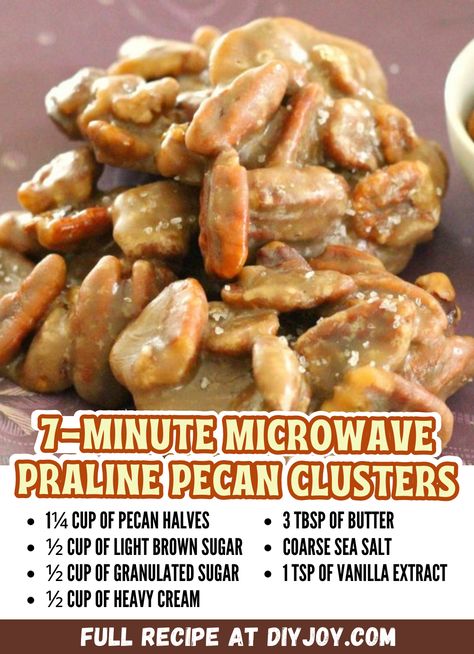 Pecan Clusters Recipe, Microwave Pralines, Divinity Recipe, Pecan Clusters, Pralines Recipe, Clusters Recipe, Homemade Candy Bars, Praline Recipe, Diy Joy