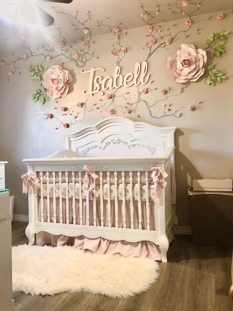 Baby Cot Girly Nursery, Rose Nursery, Princess Nursery, Baby Room Themes, Girl Nursery Room, Nursery Room Design, Girl Cribs, Baby Room Inspiration