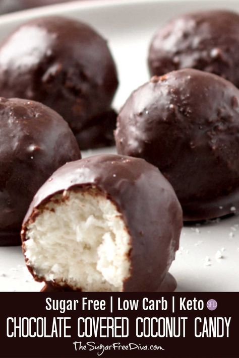 Chocolate Coconut Balls, Chocolate Covered Coconut, Moms Food, Sugar Free Desserts Easy, Easy Candy, Sugar Free Baking, Sugar Free Recipes Desserts, Coconut Balls, Coconut Candy