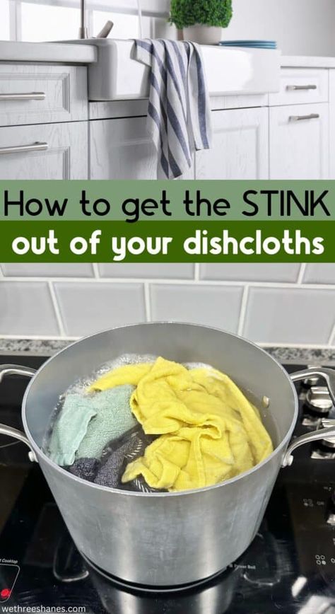 How To Get The Stink Out Of Your Favorite Dishcloths Stinky Dish Rags, Natural Homemade Cleaning Recipes, Stinky Towels, Homemade Cleaning Recipes, Towels Smell, Baking Soda Water, Essential Oils Cleaning, Dish Rag, Diy Cleaning Solution