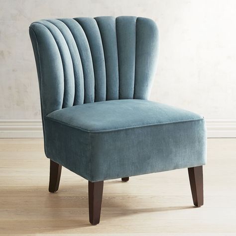 Emille Pool Blue Channel Back Chair | Pier 1 Imports Tufting Ideas, Upholstery Trends, Tufted Furniture, Blue Velvet Chairs, Sitting Room Chairs, Upholstery Armchair, Reupholster Chair, Couch Upholstery, Pool Blue